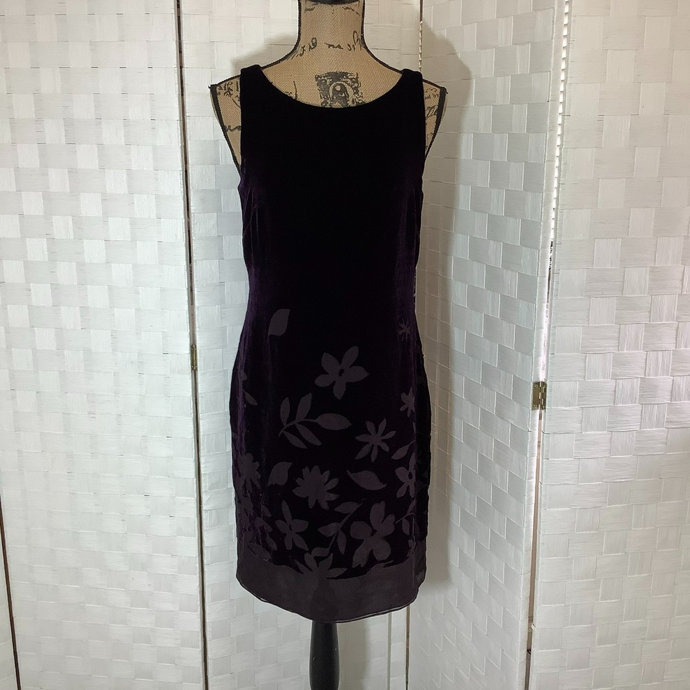 Liz claiborne night plum purple floral velvet dress size 8 - Picture 10 of 13